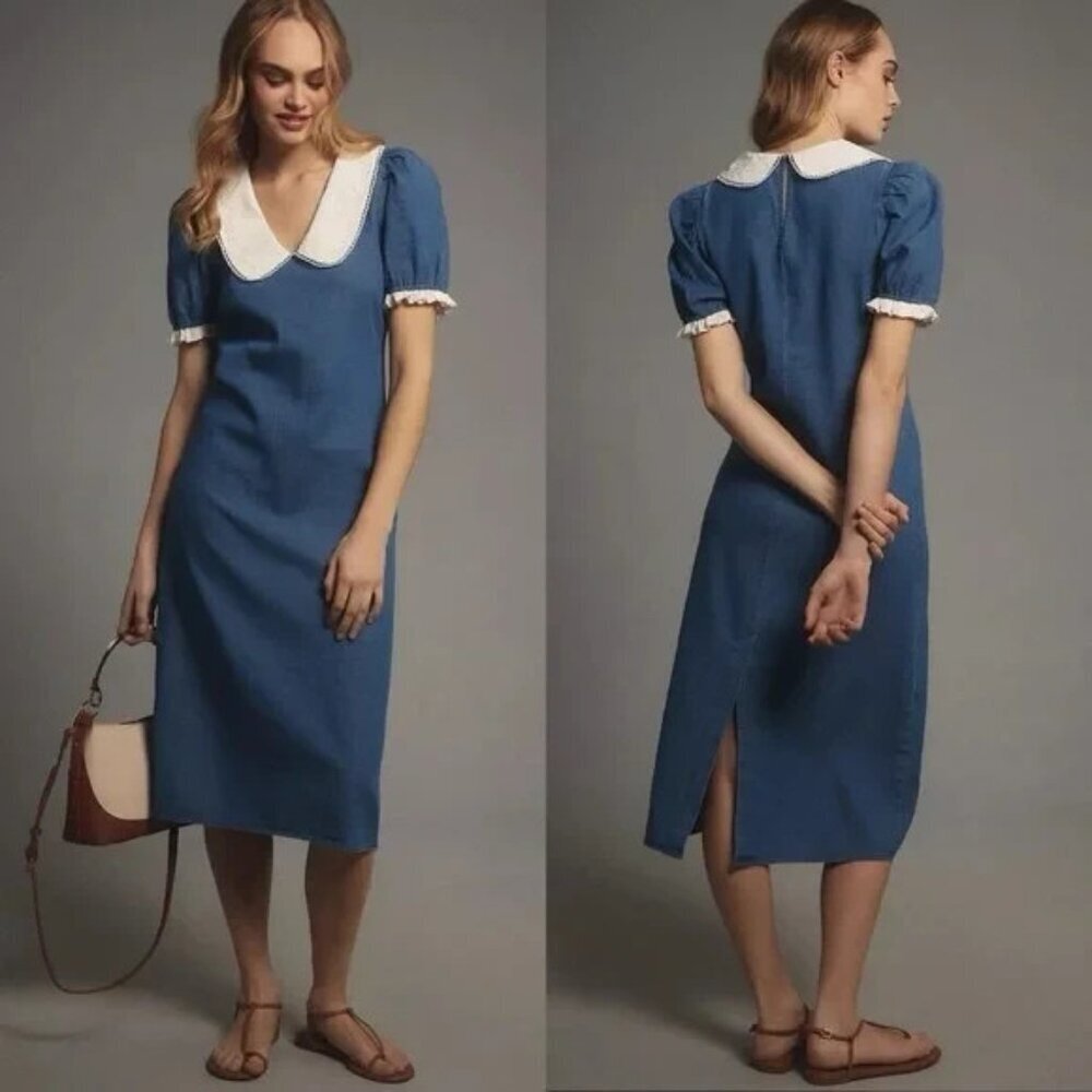 Anthropologie Cotton Denim Porridge Midi Dress M